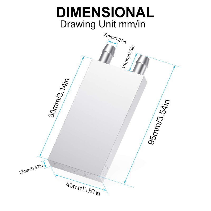 DIYhz Aluminum Water Cooling Block, Liquid Water Cooler Heat Sink System for PC Computer CPU Graphics Radiator Heatsink Endothermic Head Silver(40mm x 80mm x 12mm) - Image 3